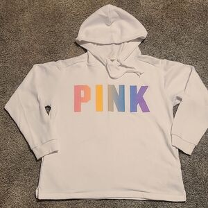 PINK VS White Hoodie with Multicolor PINK Logo